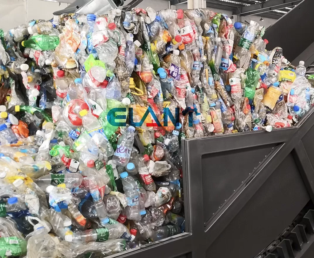 Baled PET bottles before PET bottle recycling and label removal