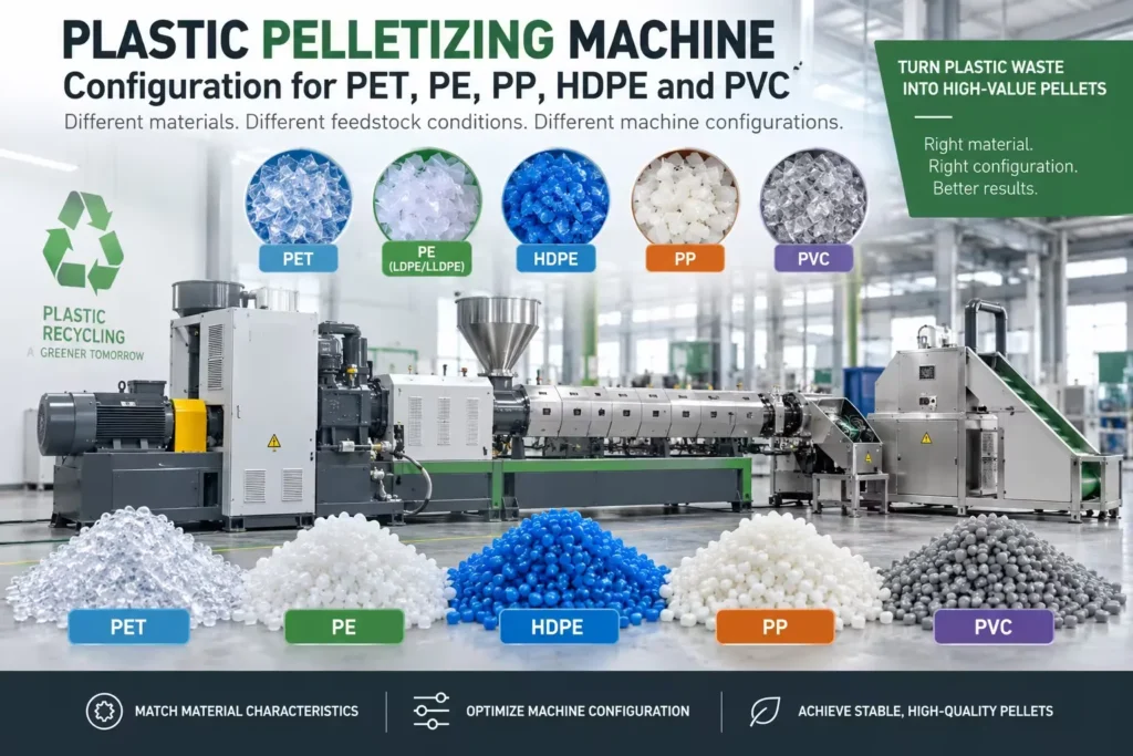 Plastic Pelletizing Machine Configuration for PET, PE, PP, HDPE and PVC